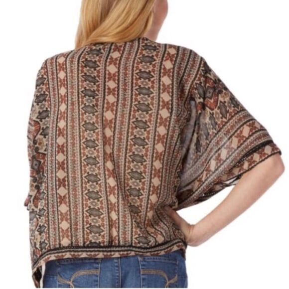 Angie Aztec Tribal boho print kimono style open front lightweight‎ cardigan M - Picture 2 of 10